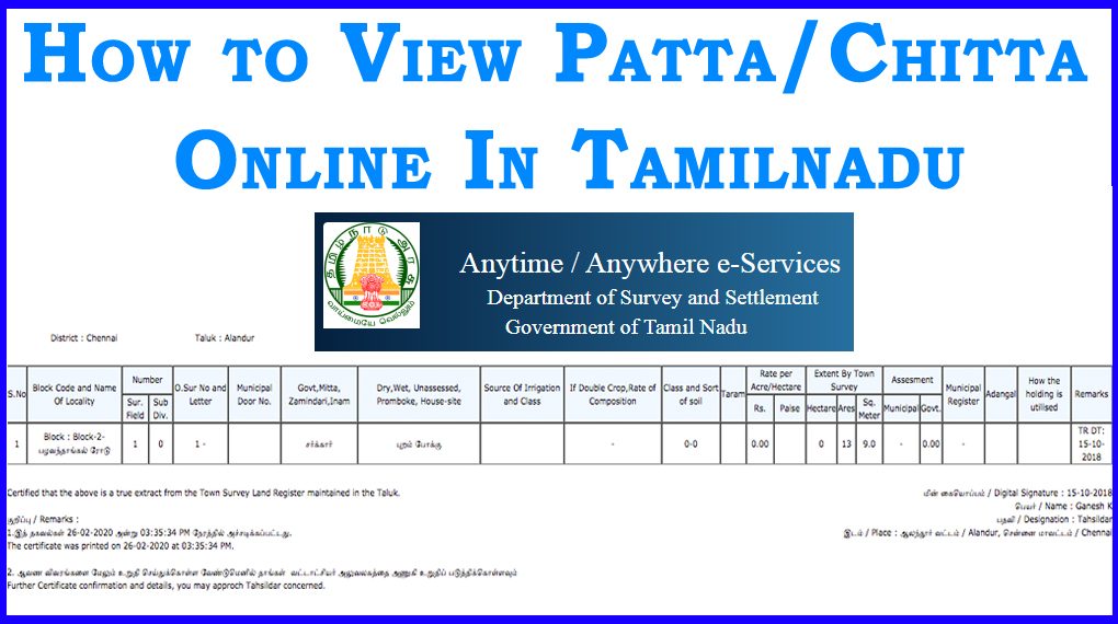 How to View Patta Chitta Online in Tamilnadu 2026 view patta chitta online in tamilnadu